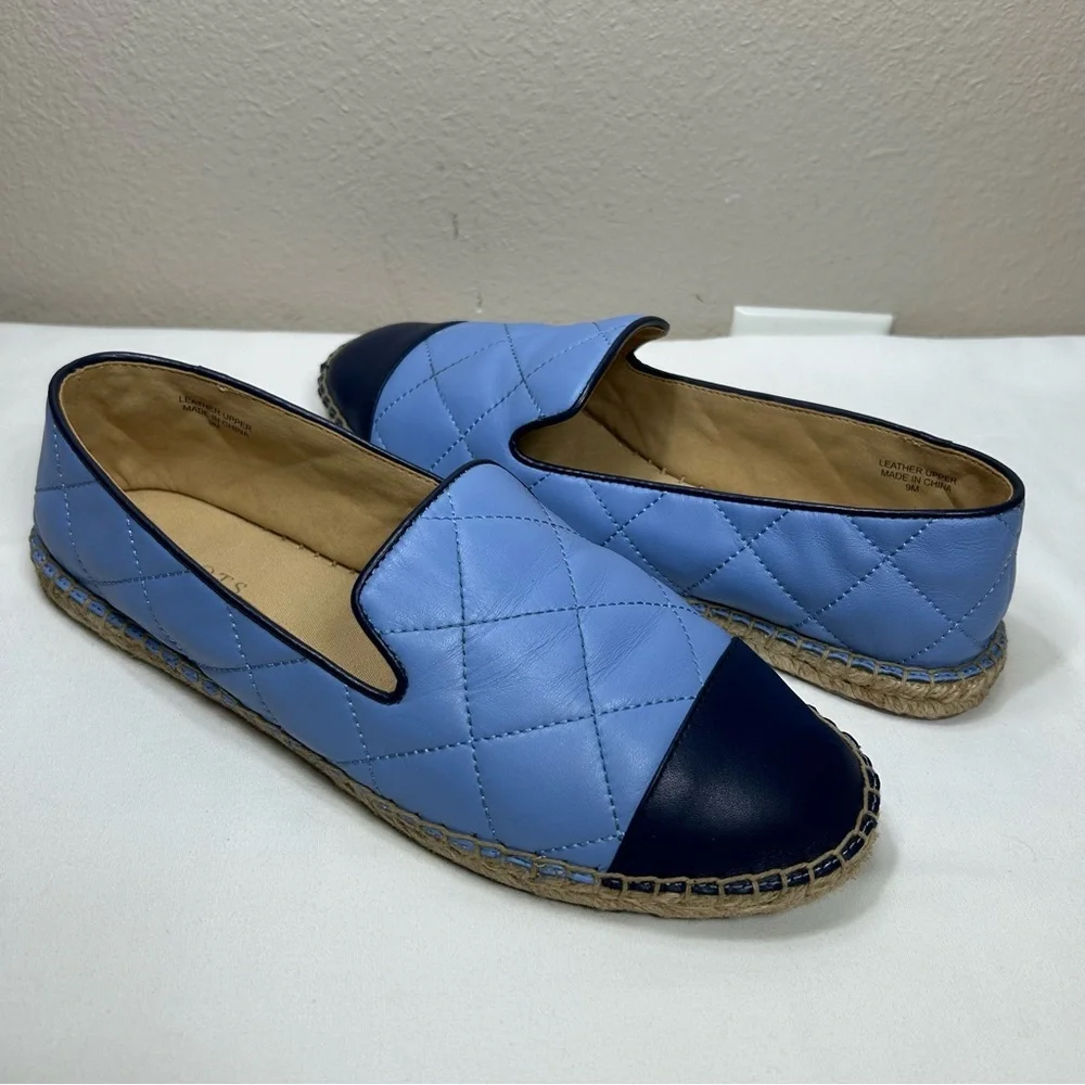 Talbots‎ IZZY Quilted Nappa Leather light Blue Navy Versatile Espadrilles 9M